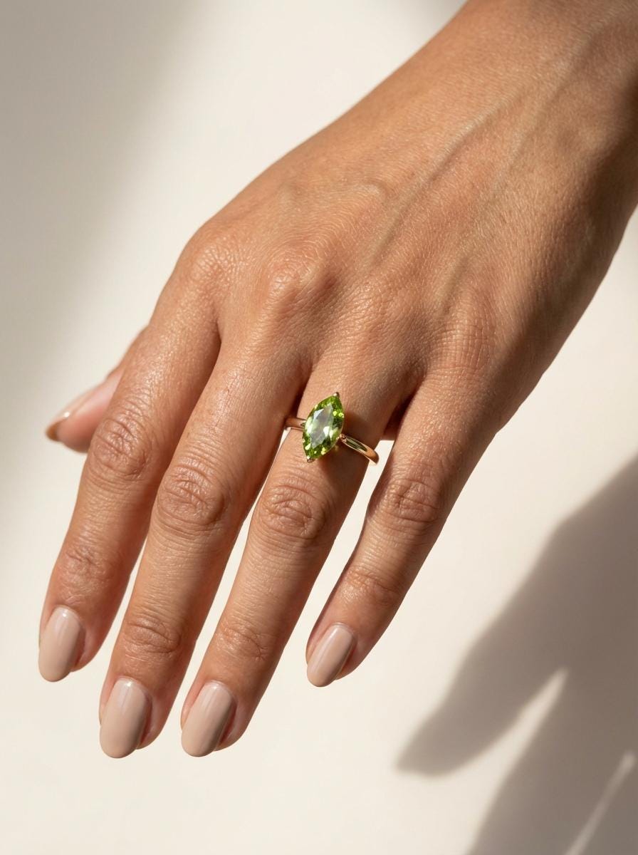 Marquise Peridot Ring Engagement Ring Solitaire Promise Ring August Birthstone Jewelry