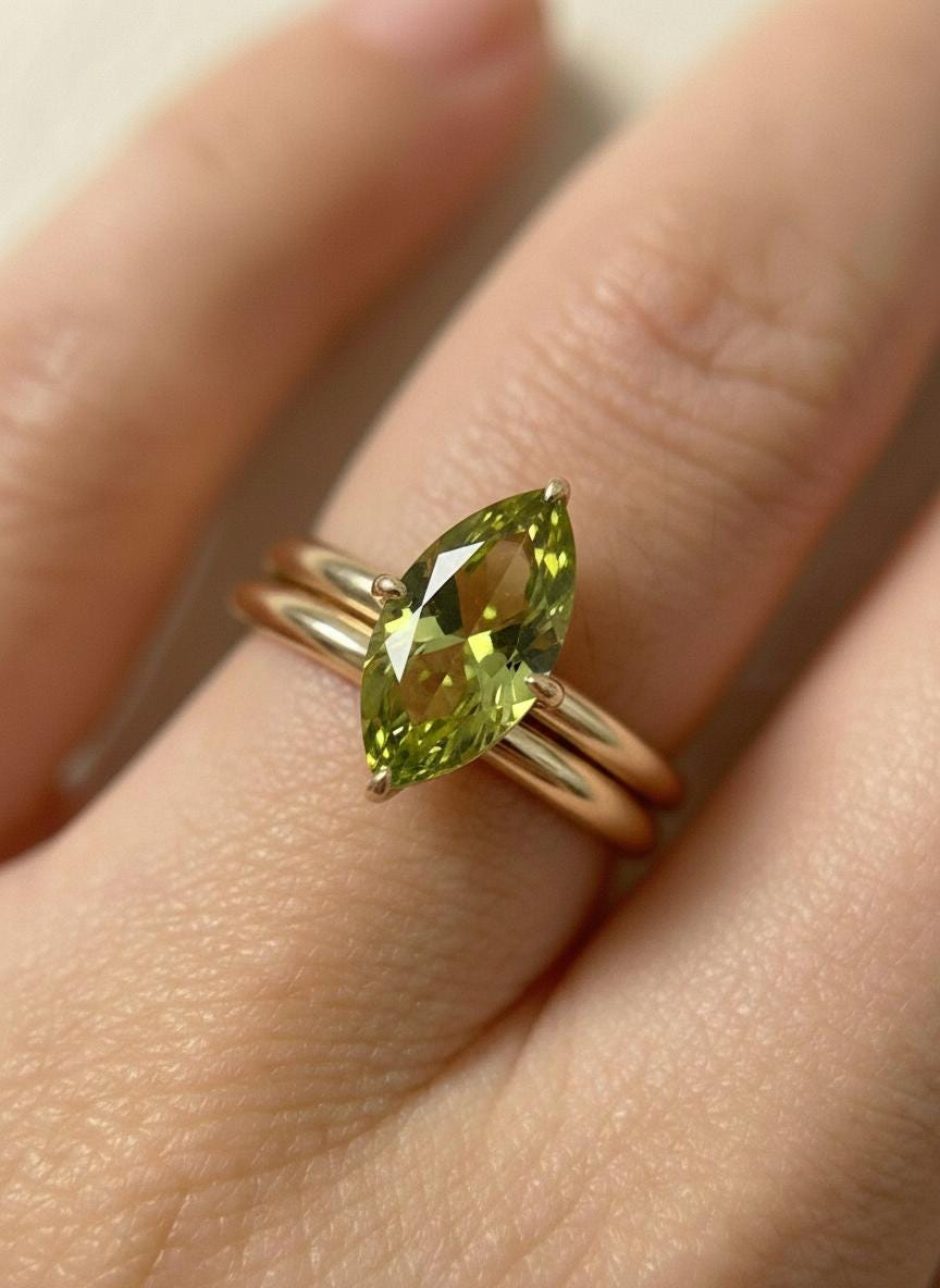 Marquise Peridot Ring Engagement Ring Solitaire Promise Ring August Birthstone Jewelry
