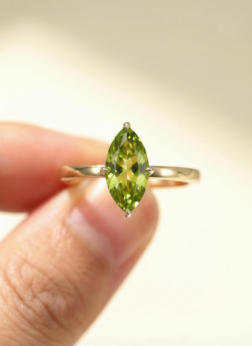 Marquise Peridot Ring Engagement Ring Solitaire Promise Ring August Birthstone Jewelry