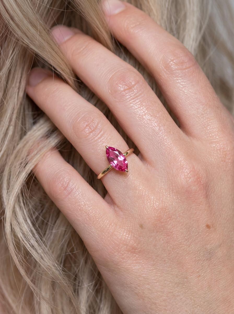 Pink Tourmaline Solitaire Ring Marquise Cut Engagement Ring Vibrant Pink Gemstone October Birthstone Push Present