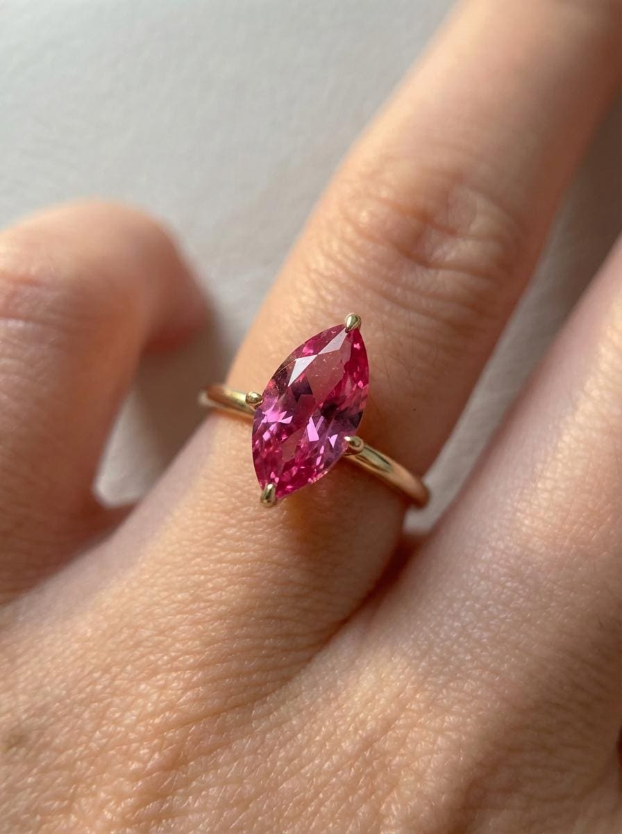 Pink Tourmaline Solitaire Ring Marquise Cut Engagement Ring Vibrant Pink Gemstone October Birthstone Push Present