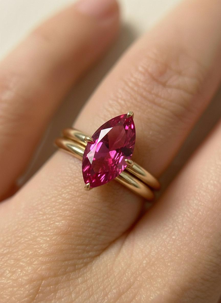 Pink Tourmaline Solitaire Ring Marquise Cut Engagement Ring Vibrant Pink Gemstone October Birthstone Push Present