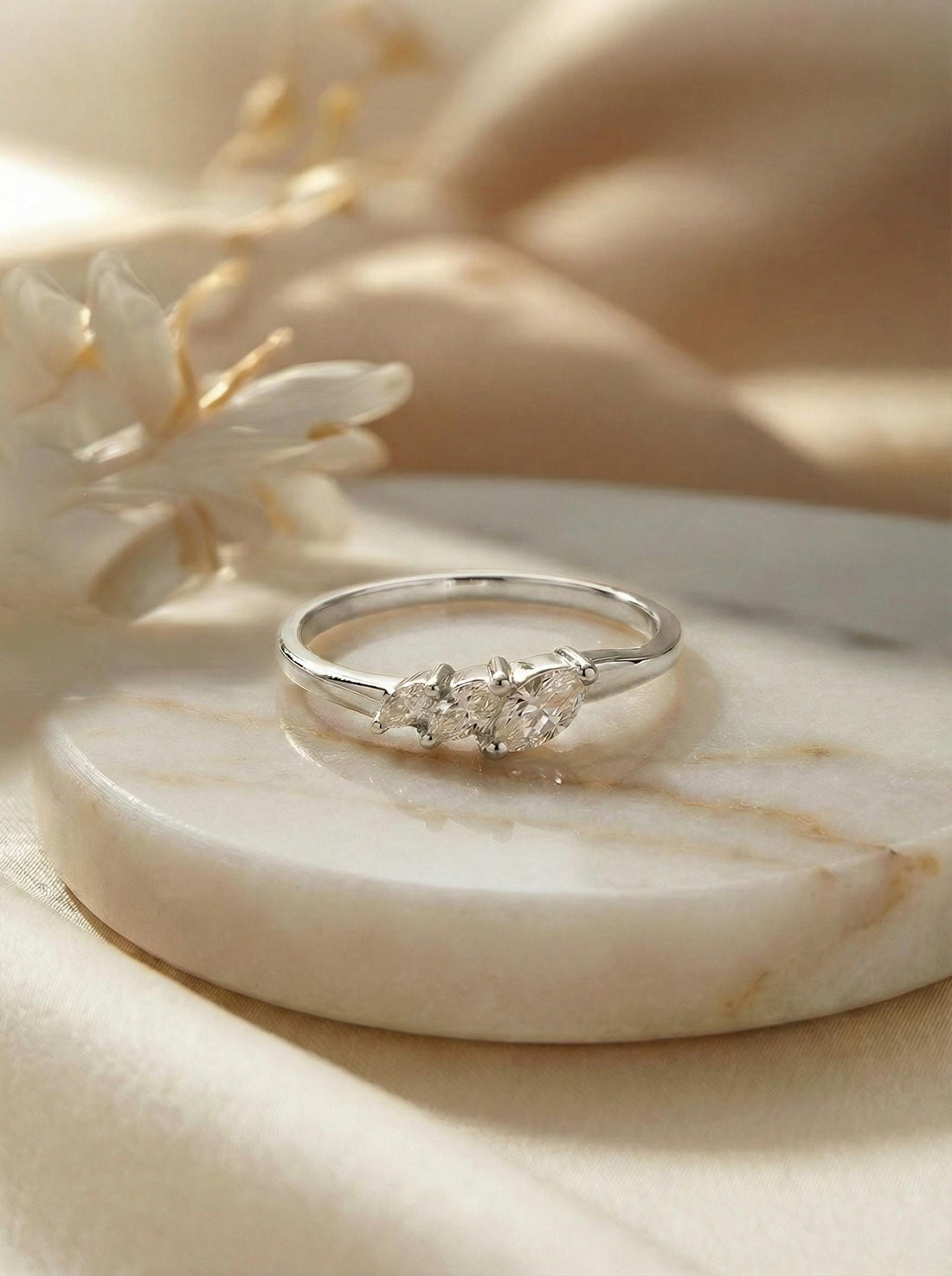 Moissanite Curved Wedding Band, 18K Gold Plated Marquise Stacking Ring for Women, April Birthstone, Promise Ring Gift for Her