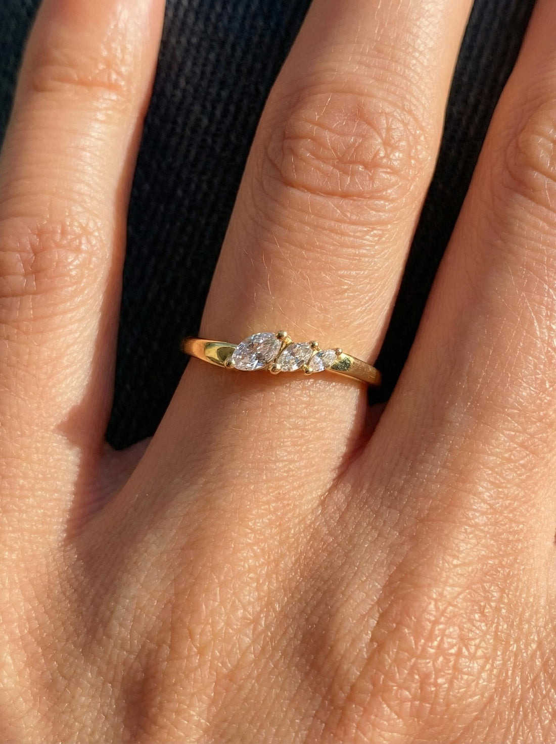 Moissanite Curved Wedding Band, 18K Gold Plated Marquise Stacking Ring for Women, April Birthstone, Promise Ring Gift for Her