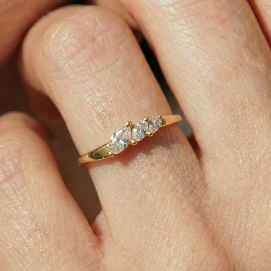 Moissanite Curved Wedding Band, 18K Gold Plated Marquise Stacking Ring for Women, April Birthstone, Promise Ring Gift for Her