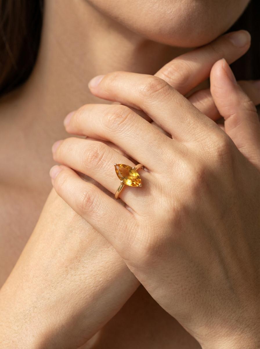 Marquise Citrine Engagement Ring Golden Yellow Solitaire Sterling Silver Promise Ring Minimalist Wedding Jewelry Anniversary Gift for Her