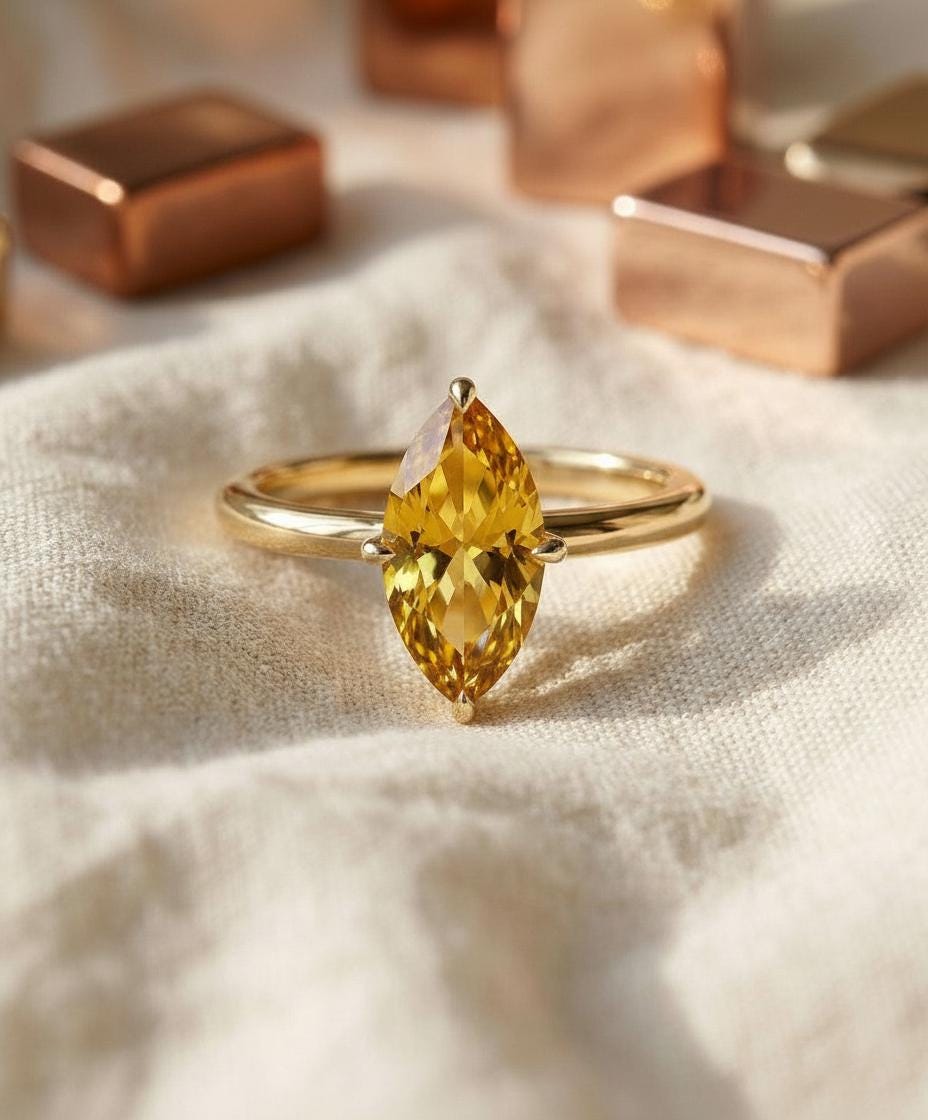 Marquise Citrine Engagement Ring Golden Yellow Solitaire Sterling Silver Promise Ring Minimalist Wedding Jewelry Anniversary Gift for Her