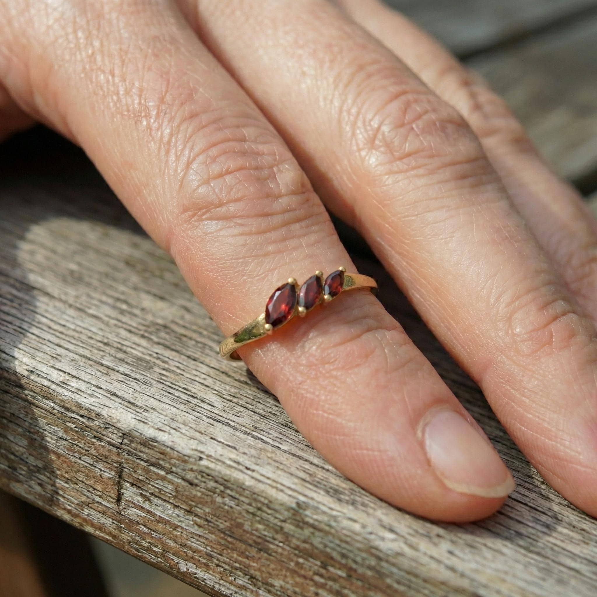 Garnet Curved Wedding Band, Marquise January Birthstone Ring, 18K Gold Plated Stackable Bridal Band, Ring Enhancer for Her