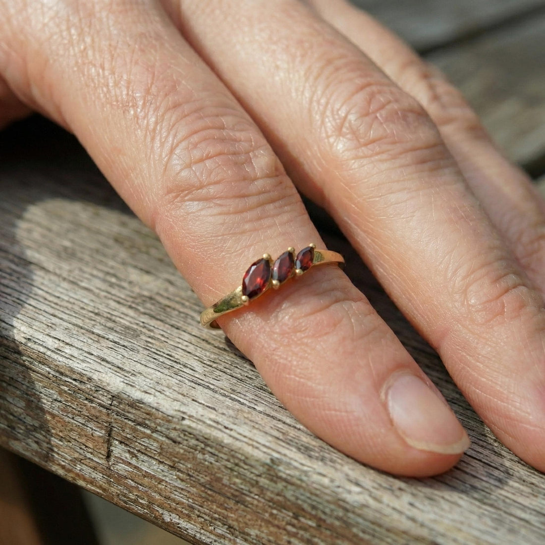 Garnet Curved Wedding Band, Marquise January Birthstone Ring, 18K Gold Plated Stackable Bridal Band, Ring Enhancer for Her