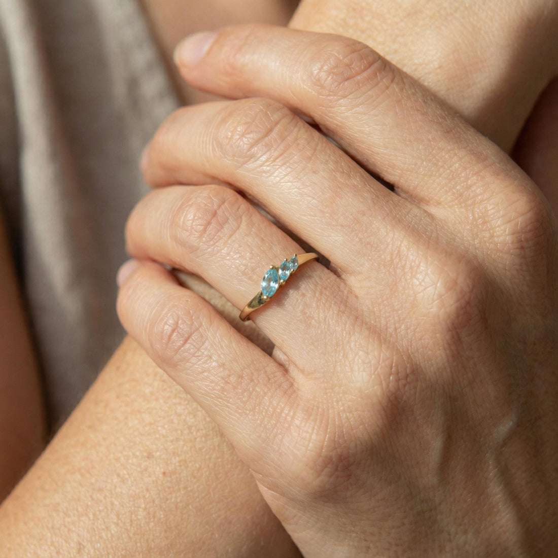 Aquamarine Curved Wedding Band, Marquise March Birthstone Ring, 18K Gold Plated Stackable Bridal Band, Ring Enhancer for Her