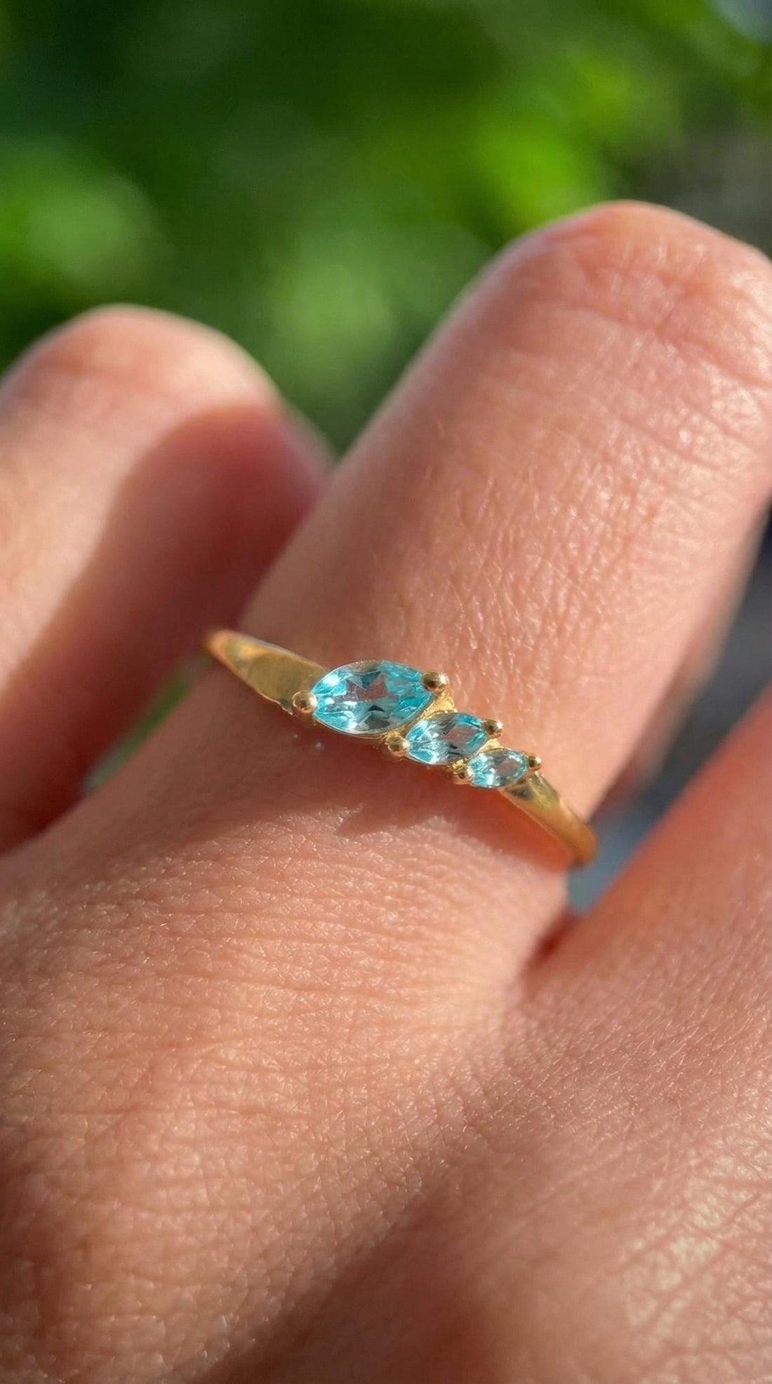 Aquamarine Curved Wedding Band, Marquise March Birthstone Ring, 18K Gold Plated Stackable Bridal Band, Ring Enhancer for Her