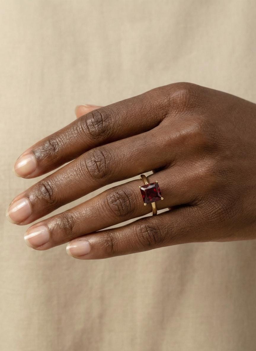 Princess Cut Garnet Engagement Ring, January Birthstone Solitaire Ring, Deep Red Gemstone Promise Ring, Anniversary Gift for Her