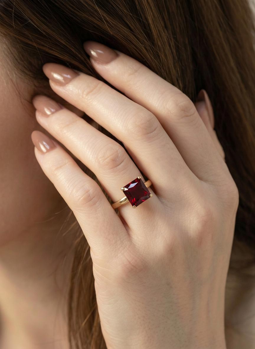 Princess Cut Garnet Engagement Ring, January Birthstone Solitaire Ring, Deep Red Gemstone Promise Ring, Anniversary Gift for Her