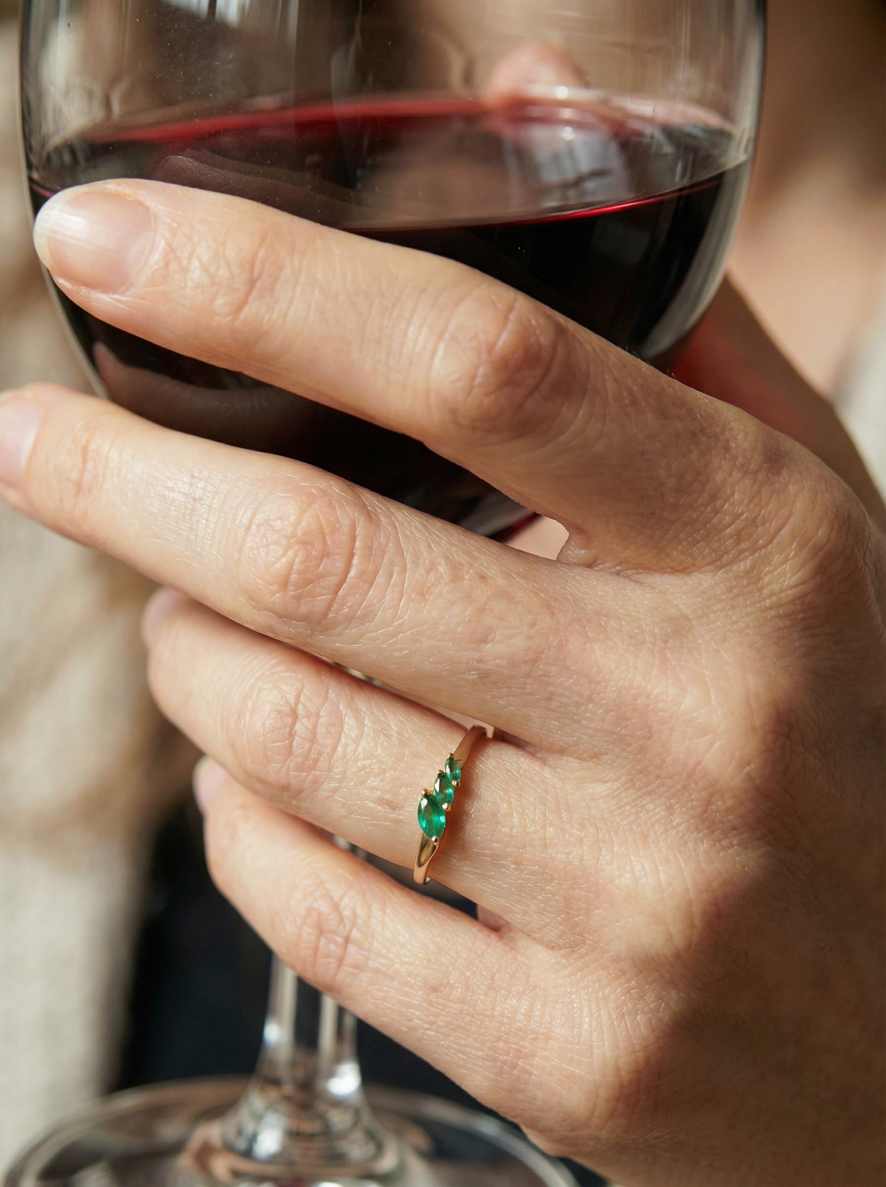 Emerald Curved Wedding Band, Marquise May Birthstone Ring, 18K Gold Plated Stackable Bridal Band, Ring Enhancer for Her