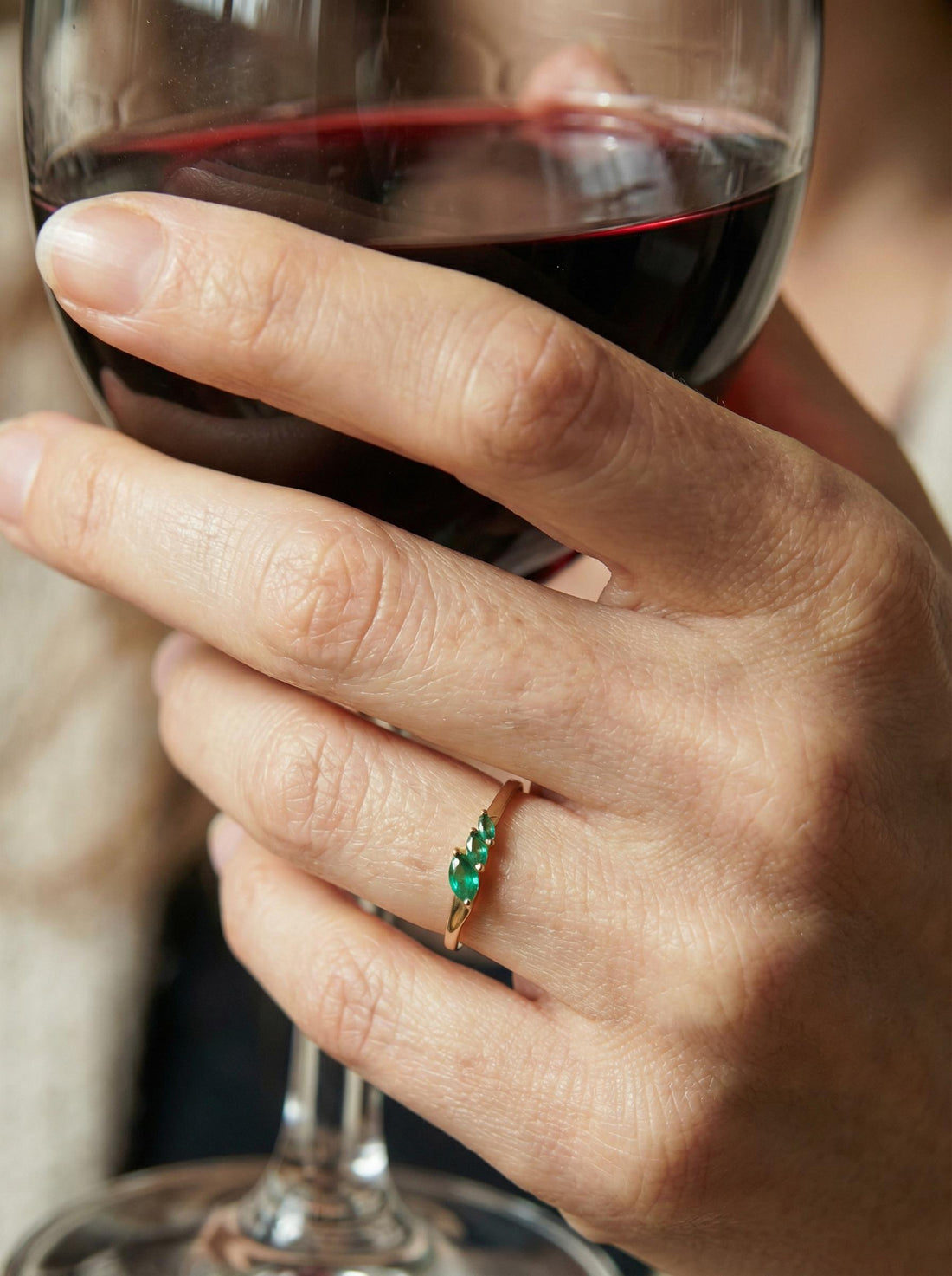 Emerald Curved Wedding Band, Marquise May Birthstone Ring, 18K Gold Plated Stackable Bridal Band, Ring Enhancer for Her