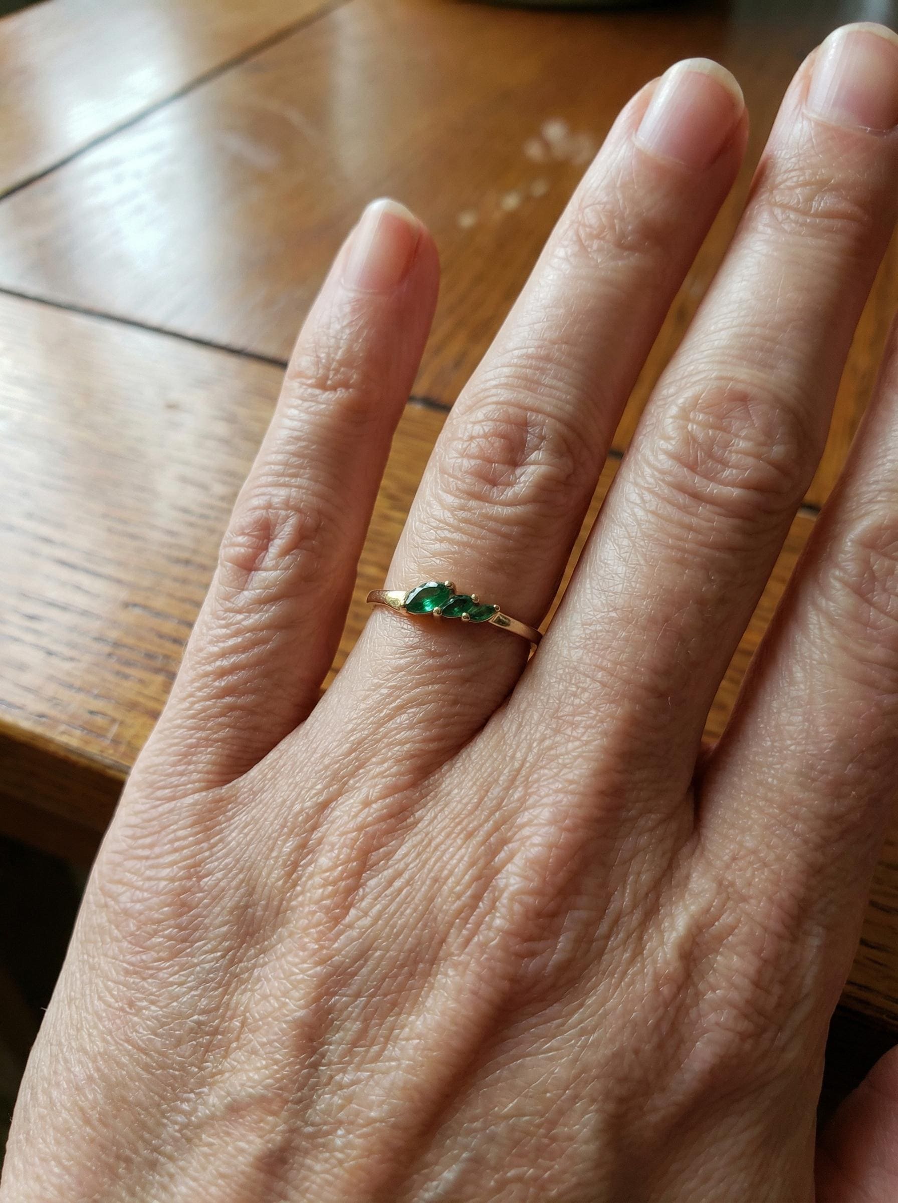 Emerald Curved Wedding Band, Marquise May Birthstone Ring, 18K Gold Plated Stackable Bridal Band, Ring Enhancer for Her