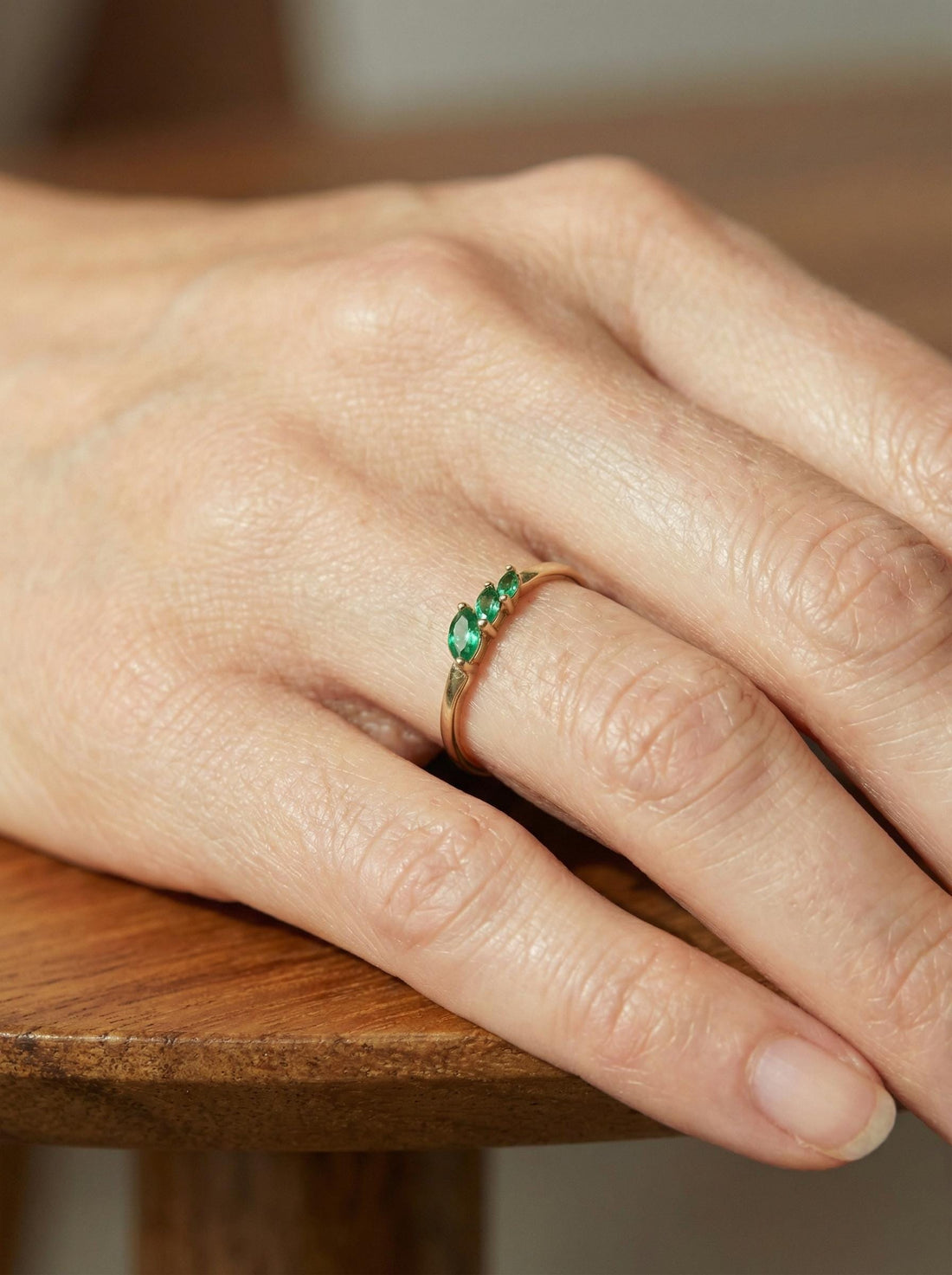 Emerald Curved Wedding Band, Marquise May Birthstone Ring, 18K Gold Plated Stackable Bridal Band, Ring Enhancer for Her