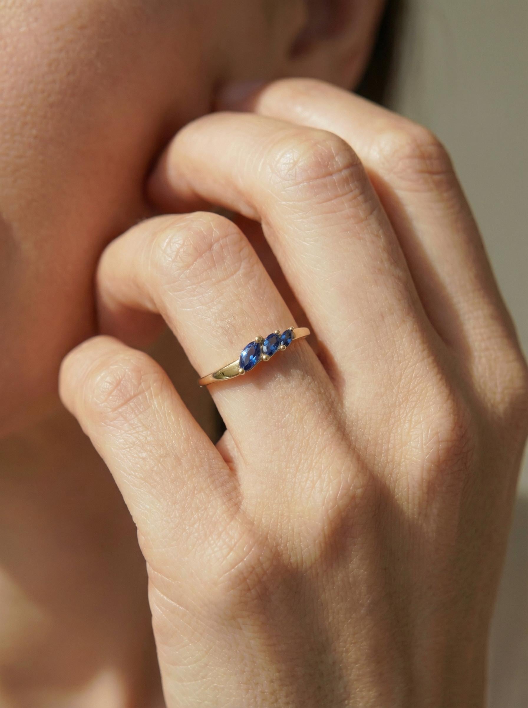 Blue Sapphire Curved Wedding Band, 18K Gold Plated Marquise Stacking Ring for Women, September Birthstone, Promise Ring Gift for Her
