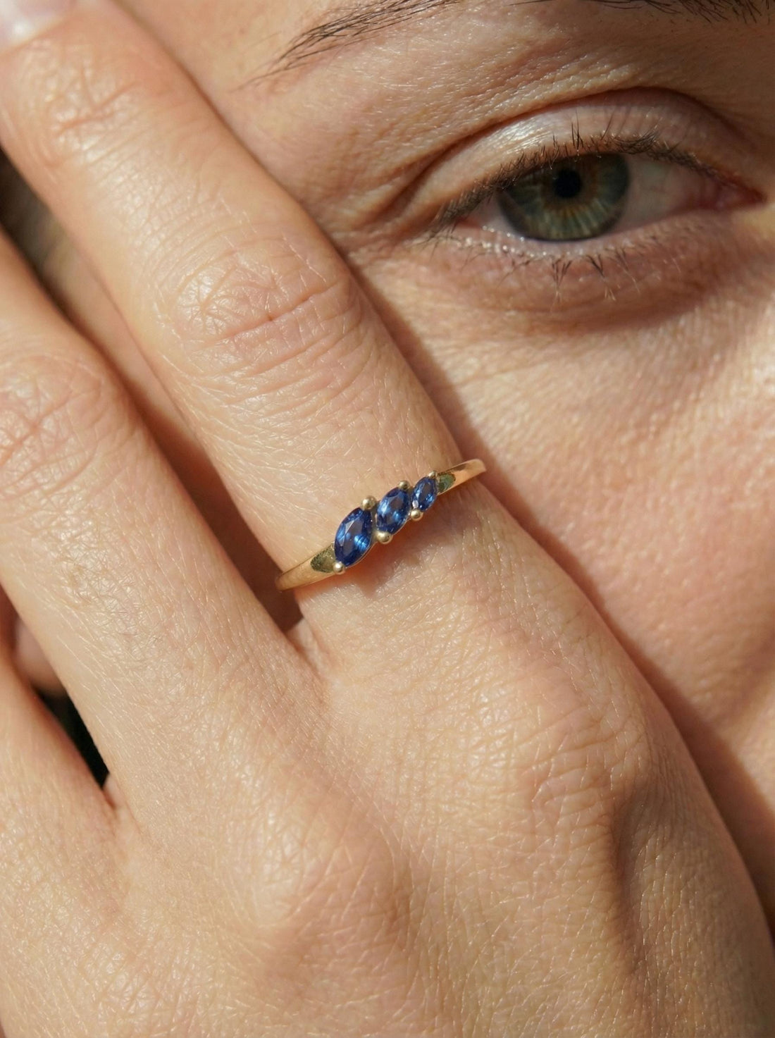 Blue Sapphire Curved Wedding Band, 18K Gold Plated Marquise Stacking Ring for Women, September Birthstone, Promise Ring Gift for Her