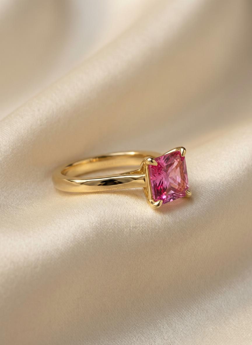 Pink Tourmaline Engagement  Ring Princess Cut Solitaire Ring 4ct Statement Ring October Birthstone Jewelry