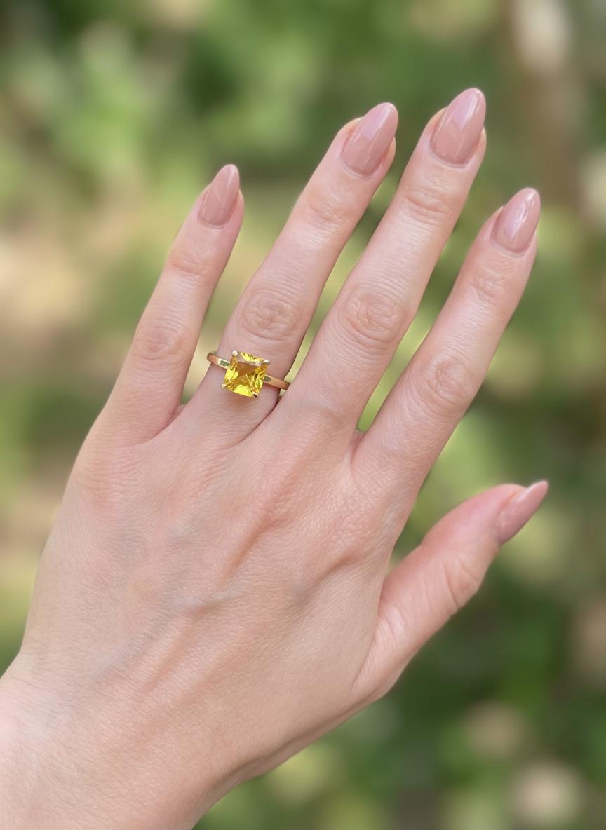 Princess Cut Citrine Engagement Ring, November Birthstone Solitaire Ring, Dainty Yellow Gemstone Promise Ring, Bridal Jewelry