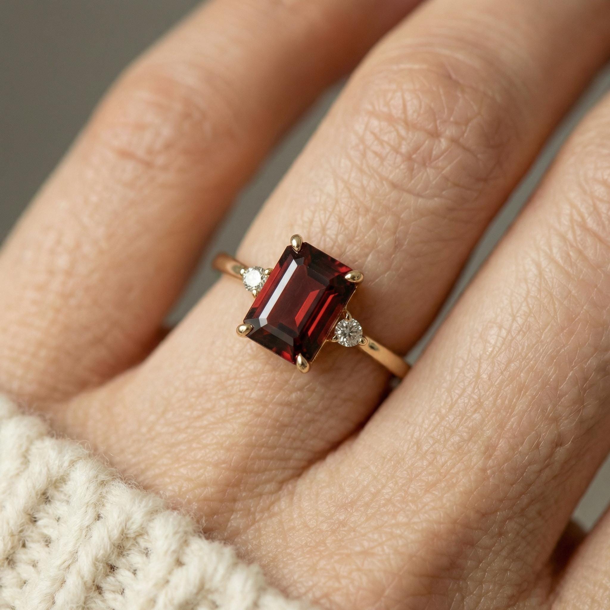 1.75ct Garnet Ring, Emerald Cut Garnet Ring, 14K Gold Statement Ring, Certified Stone Ring, January Birthstone