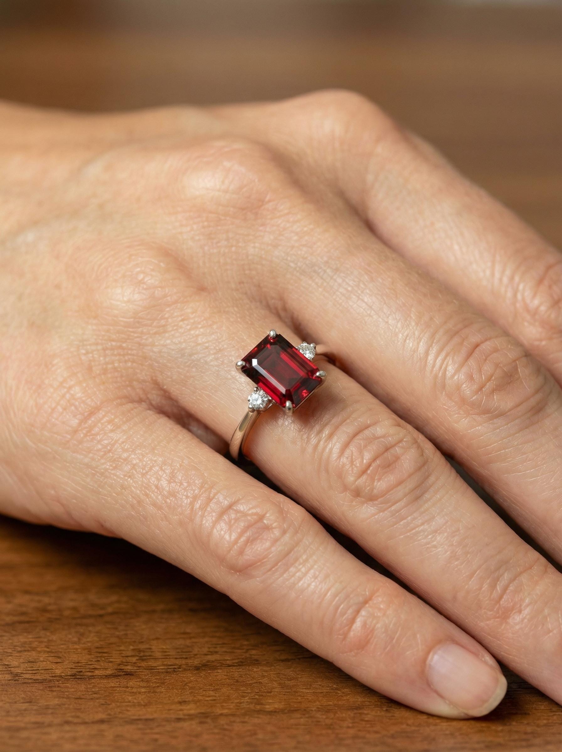 1.75ct Garnet Ring, Emerald Cut Garnet Ring, 14K Gold Statement Ring, Certified Stone Ring, January Birthstone