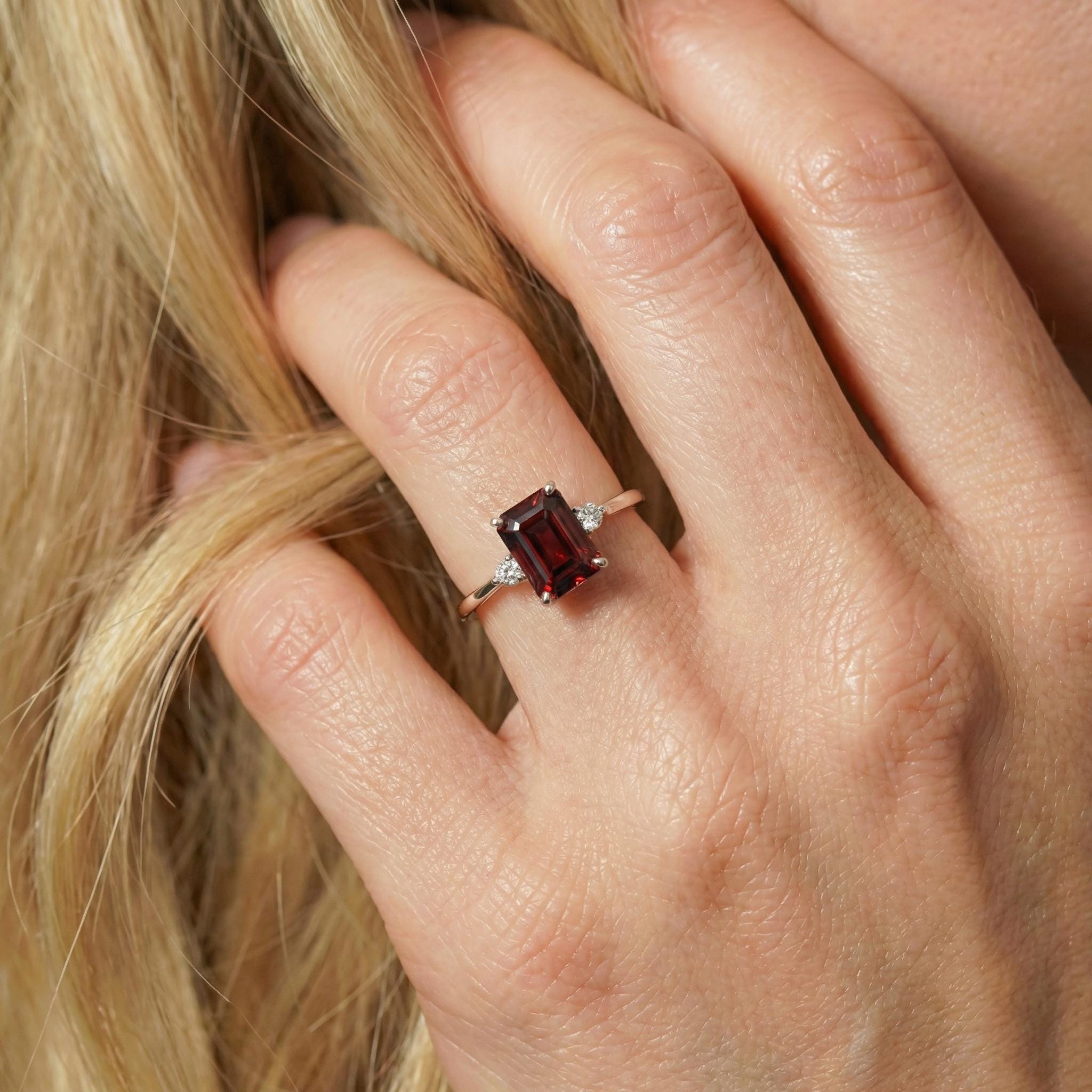 1.75ct Garnet Ring, Emerald Cut Garnet Ring, 14K Gold Statement Ring, Certified Stone Ring, January Birthstone