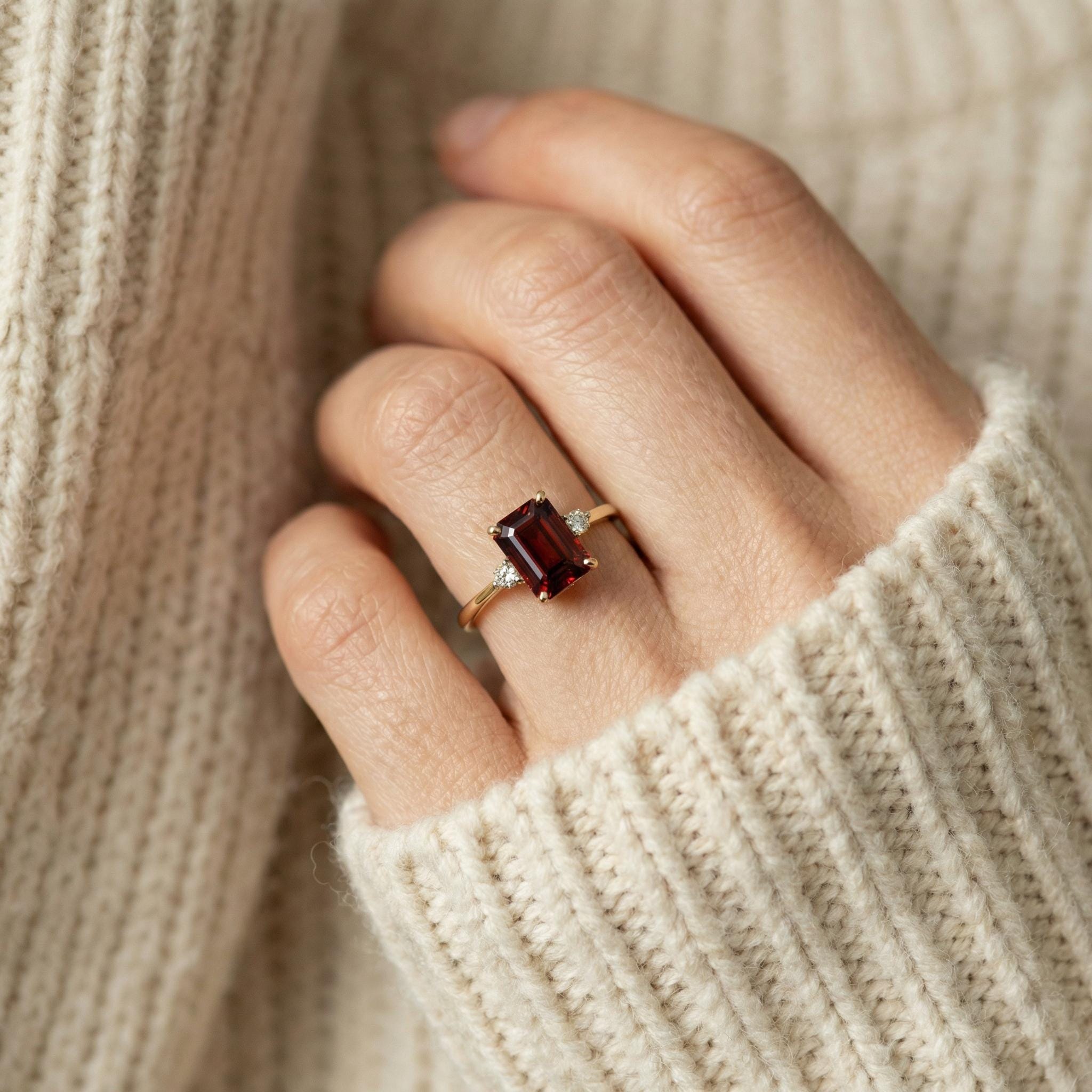 1.75ct Garnet Ring, Emerald Cut Garnet Ring, 14K Gold Statement Ring, Certified Stone Ring, January Birthstone