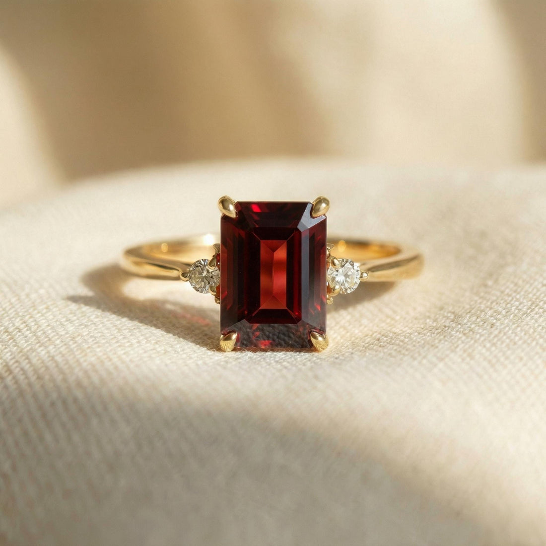 1.75ct Garnet Ring, Emerald Cut Garnet Ring, 14K Gold Statement Ring, Certified Stone Ring, January Birthstone