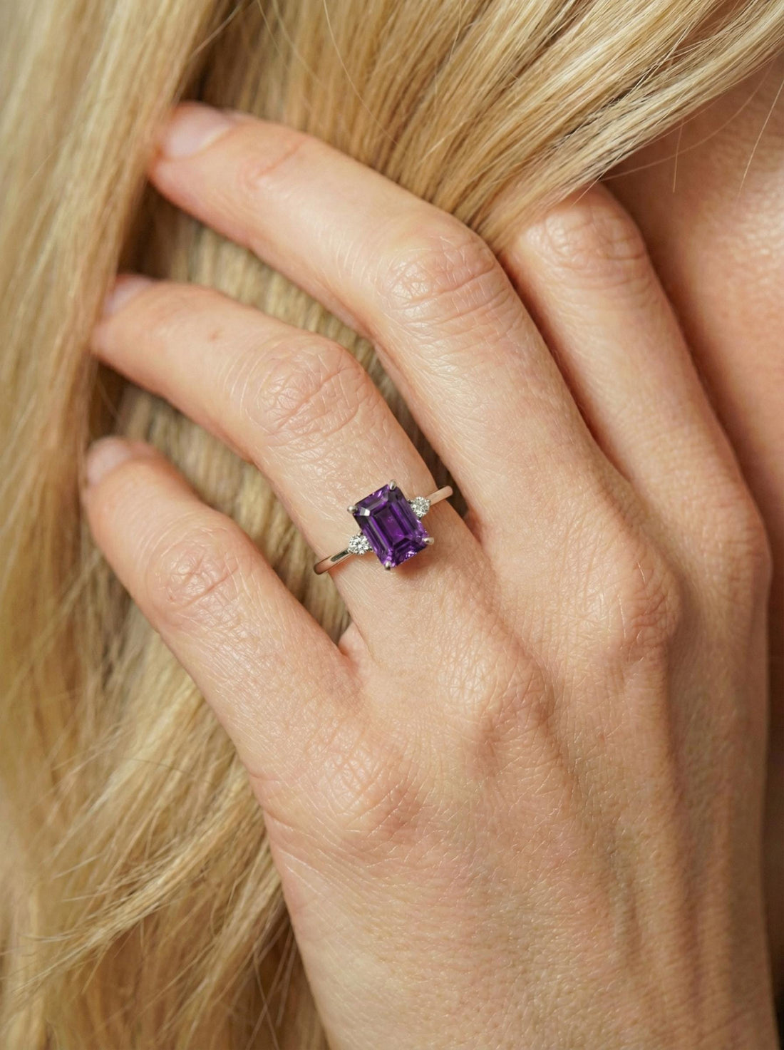 1.75ct Amethyst Ring, Emerald Cut Amethyst Ring, 14K Gold Statement Ring, Certified Stone Ring, February Birthstone