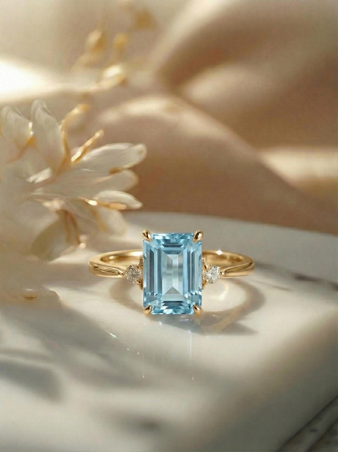 1.75ct Aquamarine Ring, Emerald Cut Aquamarine Ring, 14K Gold Statement Ring, Certified Stone Ring, March Birthstone