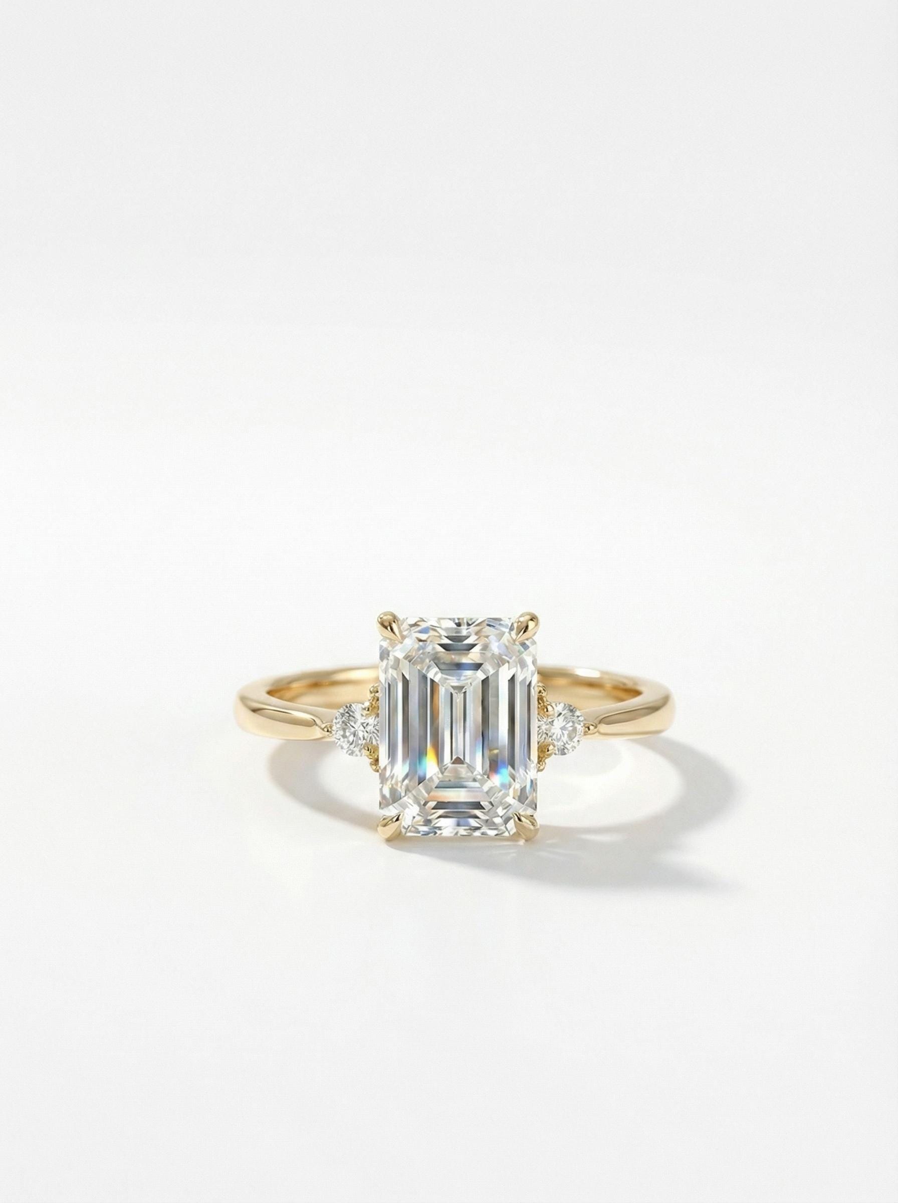1.75ct Simulated Diamond Ring, Emerald Cut CZ Engagement Ring, 14K Gold Statement Ring, Certified Stone Ring, April Birthstone