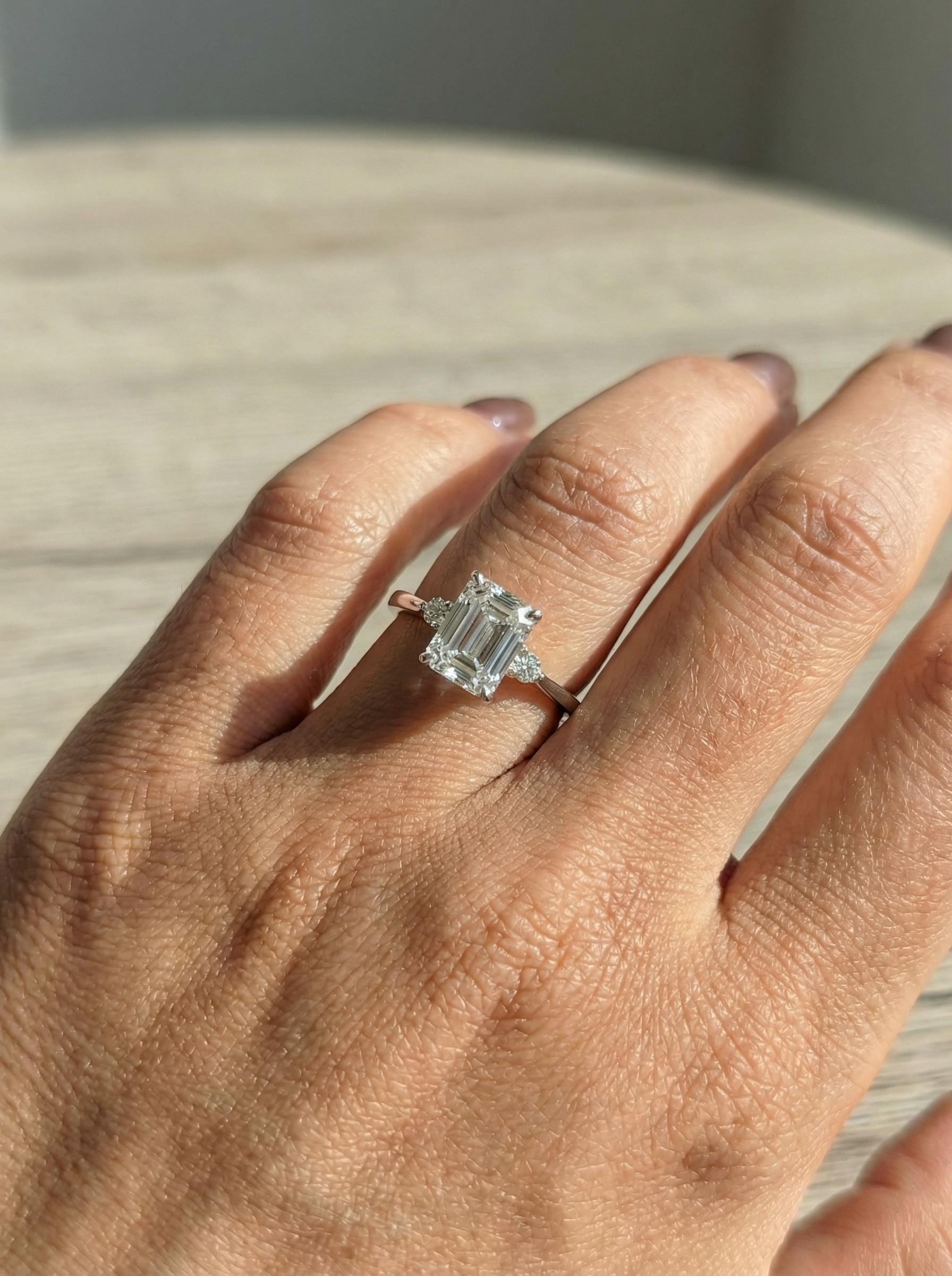 1.75ct Simulated Diamond Ring, Emerald Cut CZ Engagement Ring, 14K Gold Statement Ring, Certified Stone Ring, April Birthstone