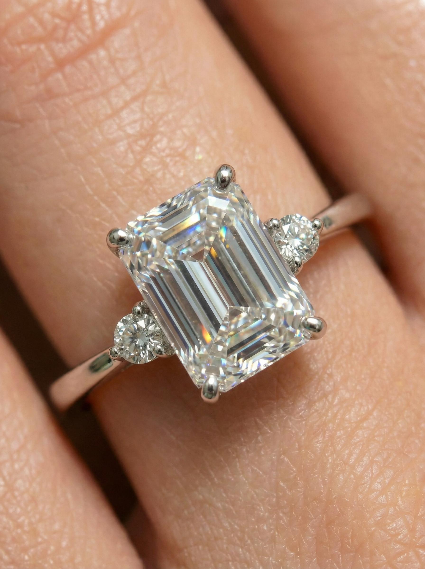 1.75ct Simulated Diamond Ring, Emerald Cut CZ Engagement Ring, 14K Gold Statement Ring, Certified Stone Ring, April Birthstone