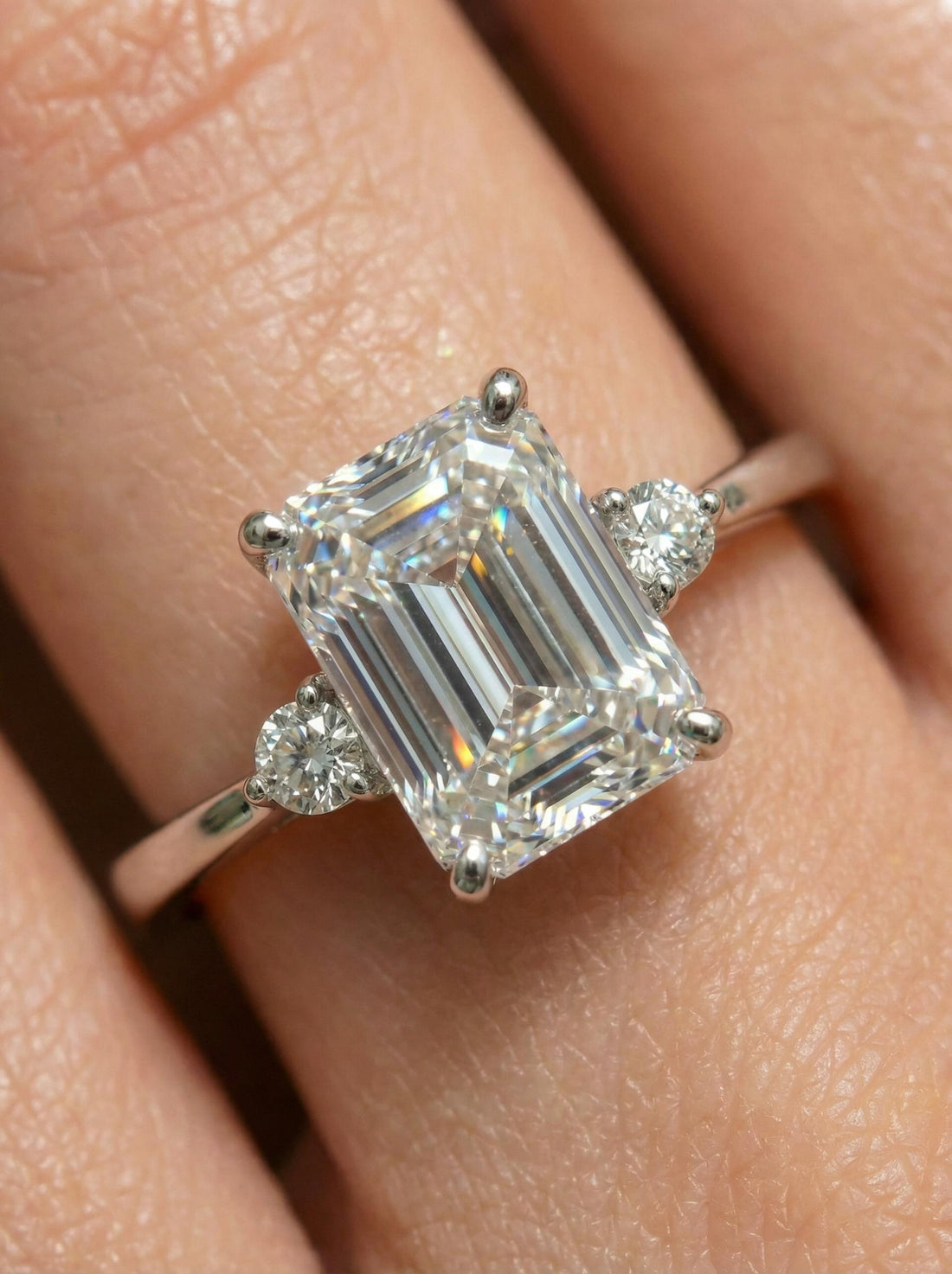 1.75ct Simulated Diamond Ring, Emerald Cut CZ Engagement Ring, 14K Gold Statement Ring, Certified Stone Ring, April Birthstone