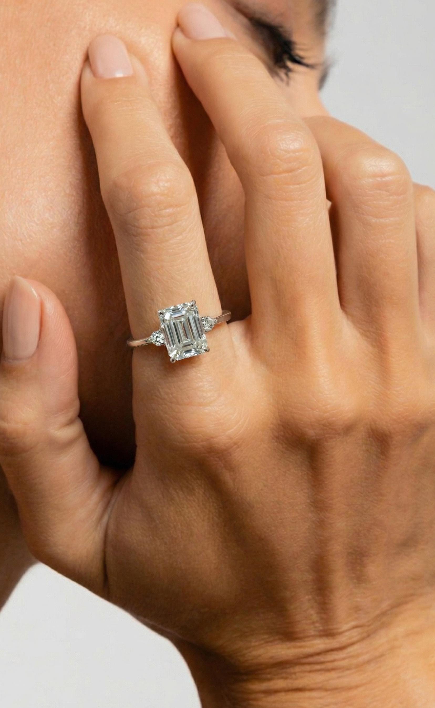 1.75ct Simulated Diamond Ring, Emerald Cut CZ Engagement Ring, 14K Gold Statement Ring, Certified Stone Ring, April Birthstone