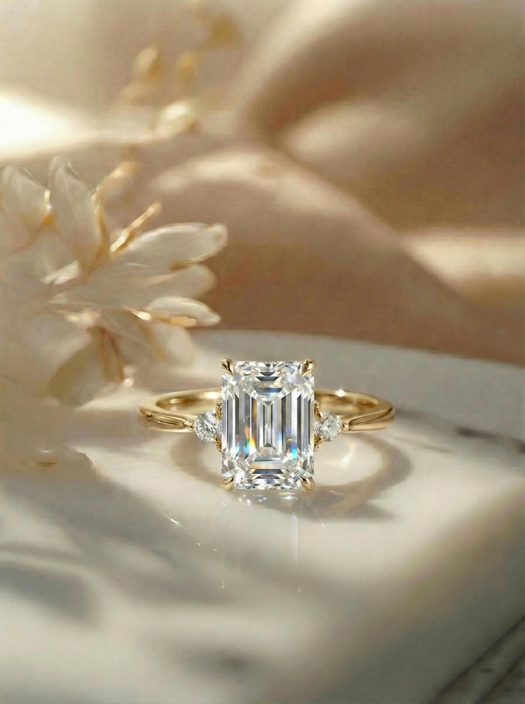 1.75ct Simulated Diamond Ring, Emerald Cut CZ Engagement Ring, 14K Gold Statement Ring, Certified Stone Ring, April Birthstone