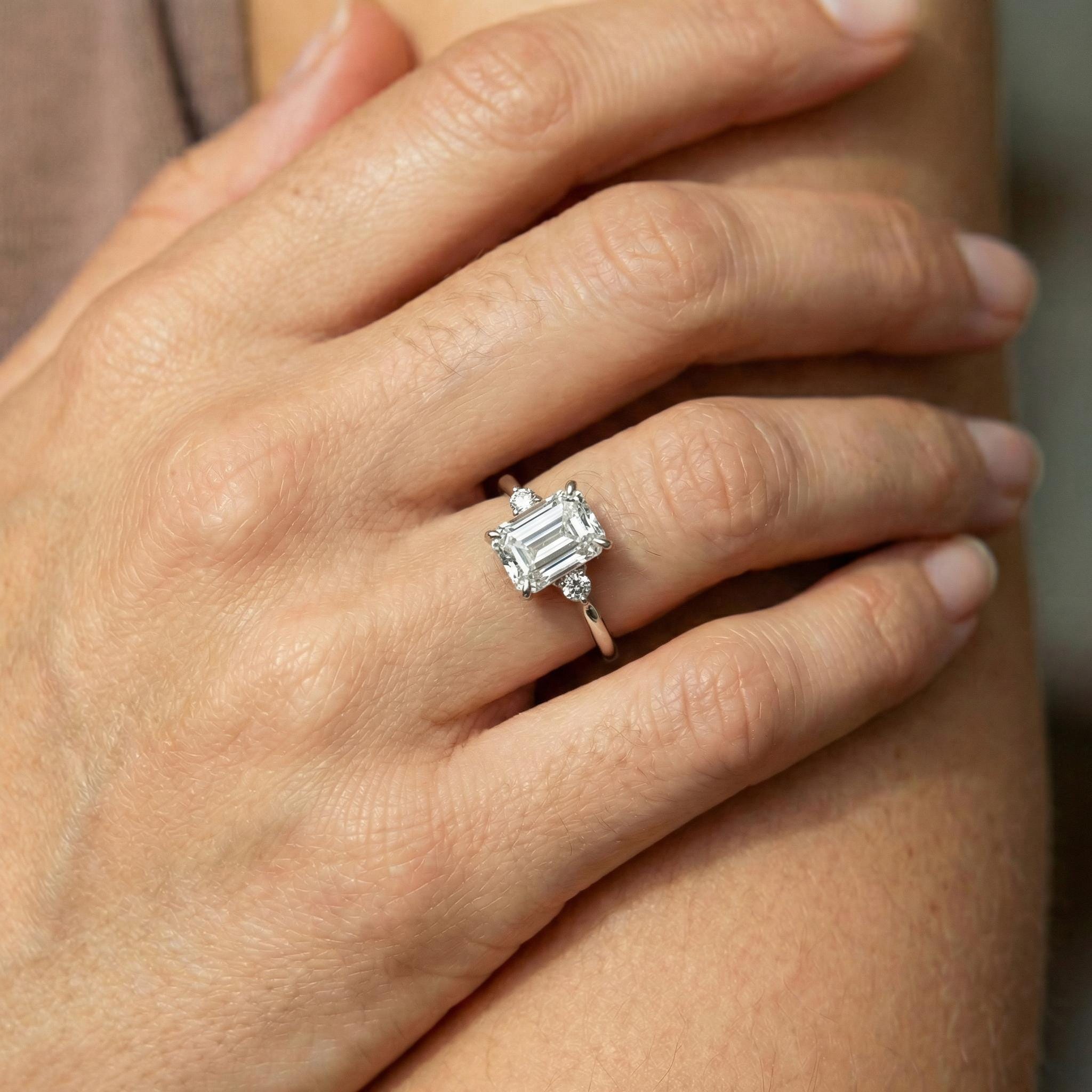 1.75ct Simulated Diamond Ring, Emerald Cut CZ Engagement Ring, 14K Gold Statement Ring, Certified Stone Ring, April Birthstone