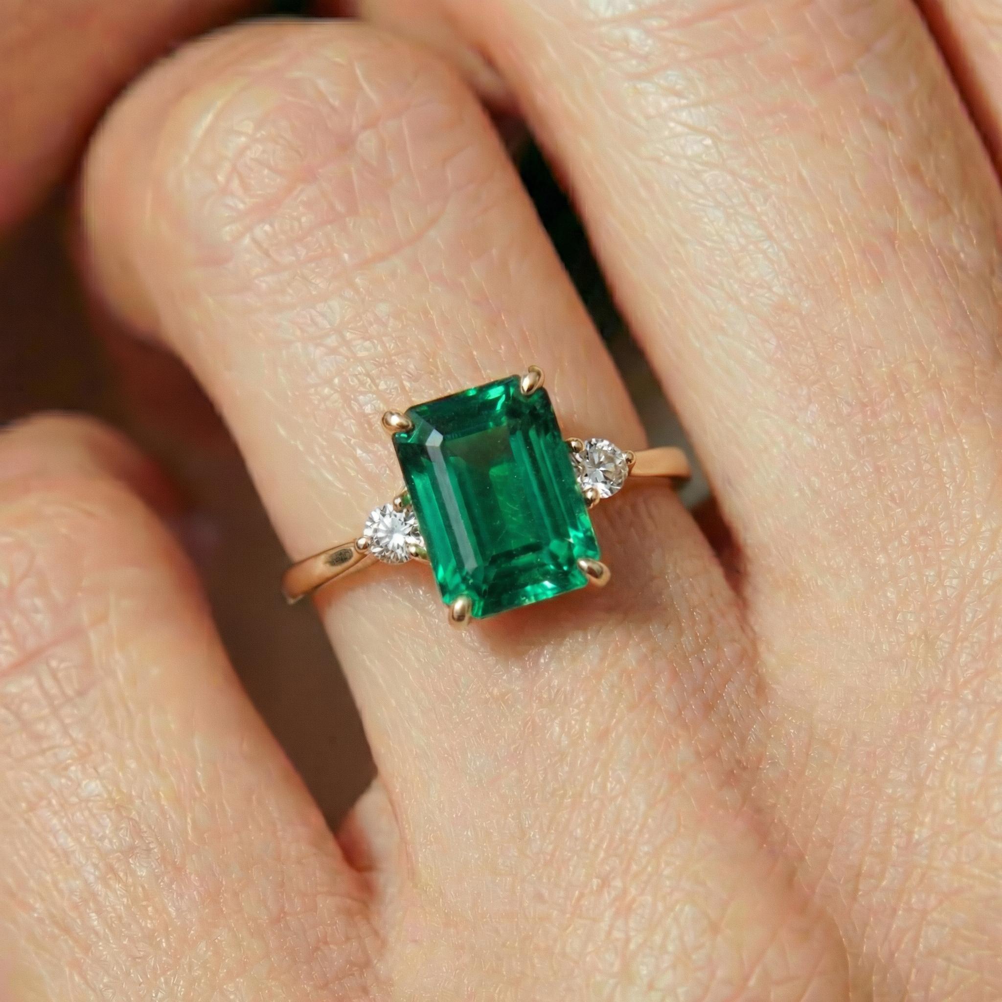 1.75ct Emerald Ring, Emerald Cut Emerald Ring, 14K Gold Statement Ring, Certified Stone Ring, May Birthstone