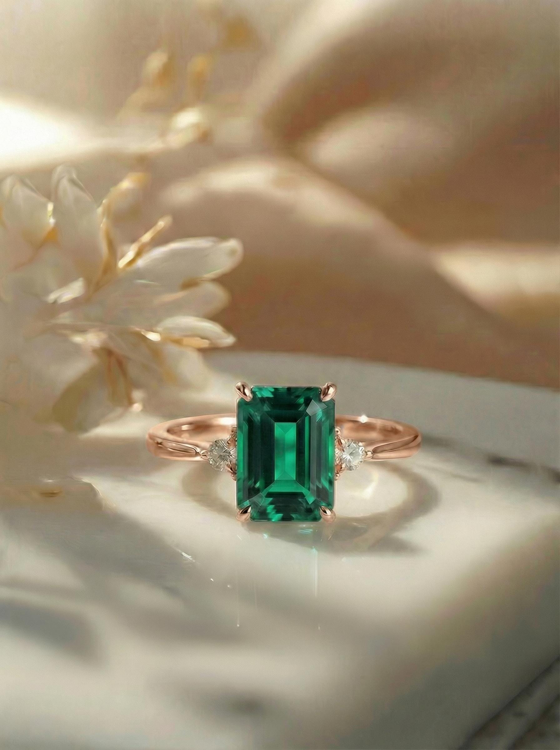 1.75ct Emerald Ring, Emerald Cut Emerald Ring, 14K Gold Statement Ring, Certified Stone Ring, May Birthstone