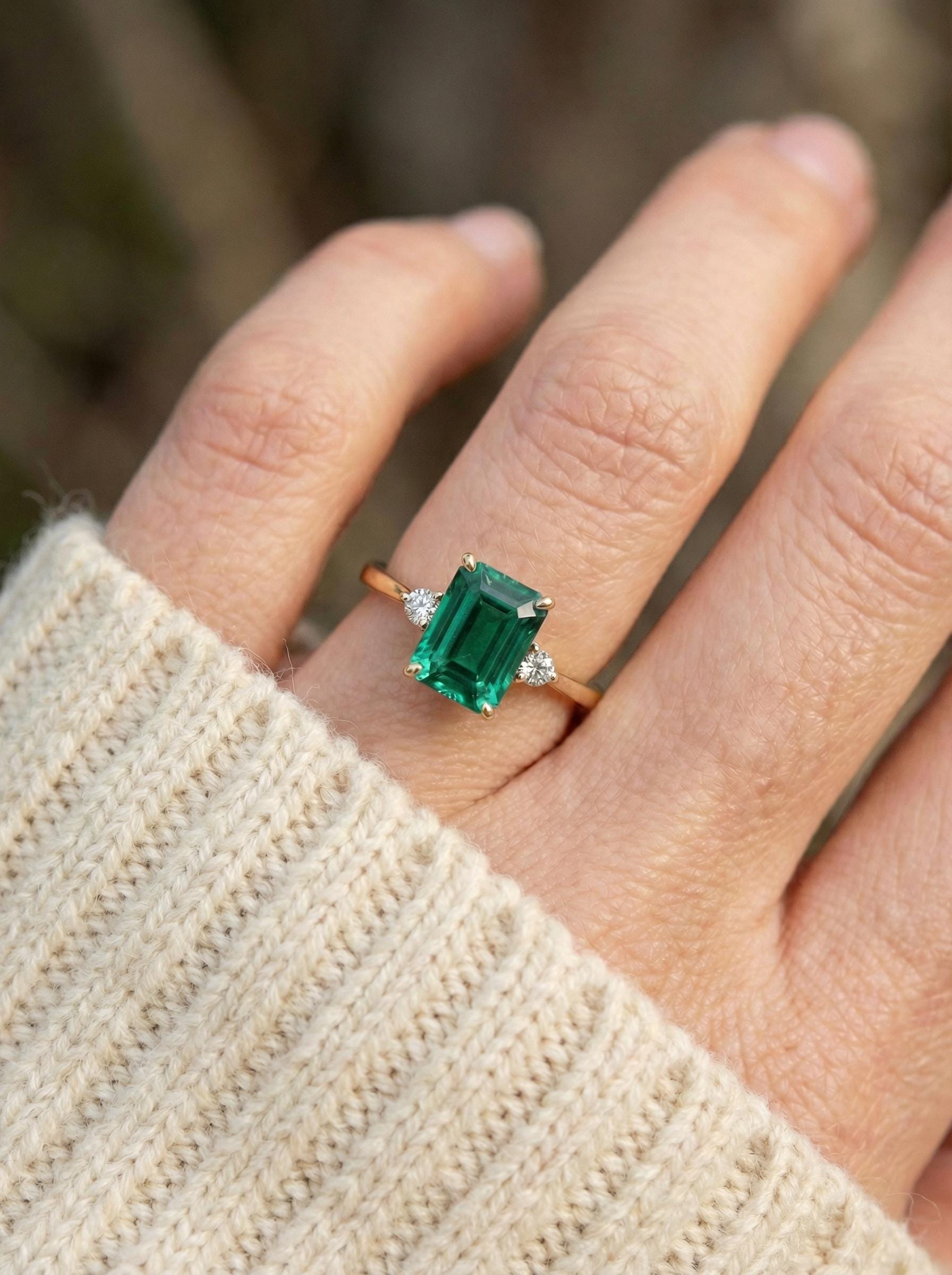 1.75ct Emerald Ring, Emerald Cut Emerald Ring, 14K Gold Statement Ring, Certified Stone Ring, May Birthstone
