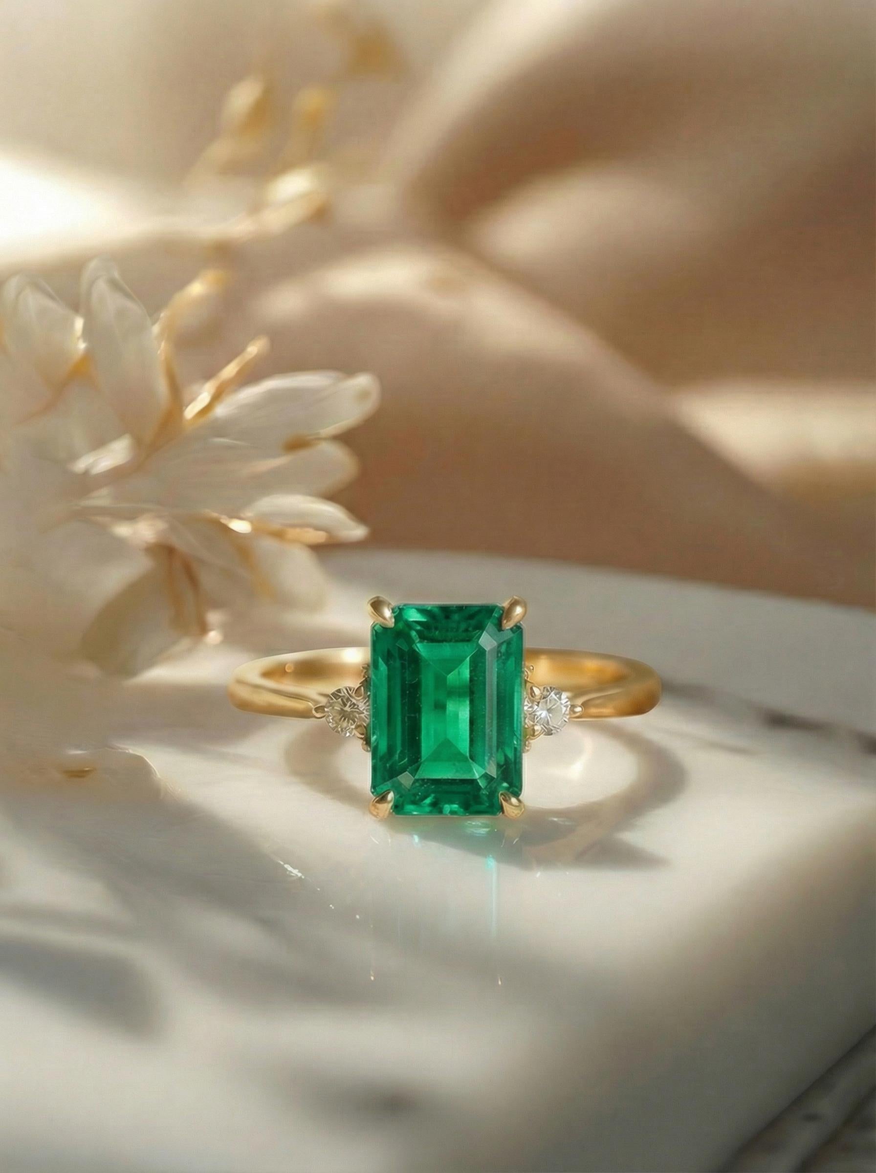 1.75ct Emerald Ring, Emerald Cut Emerald Ring, 14K Gold Statement Ring, Certified Stone Ring, May Birthstone