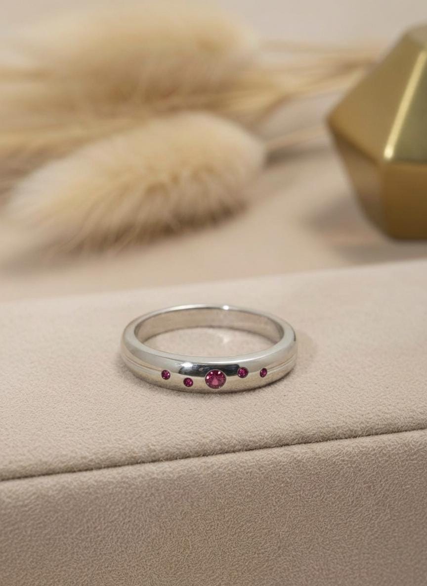 Push Present Birthstone Ring Garnet Wedding Band Push Present Birthstone Ring Flush Set Stacking Ring January Birthstone Jewelry