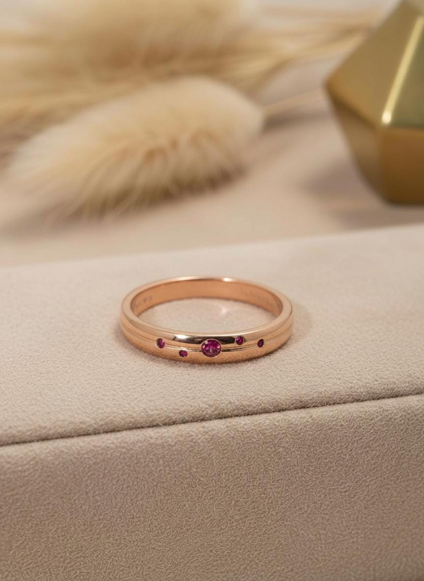 Push Present Birthstone Ring Garnet Wedding Band Push Present Birthstone Ring Flush Set Stacking Ring January Birthstone Jewelry