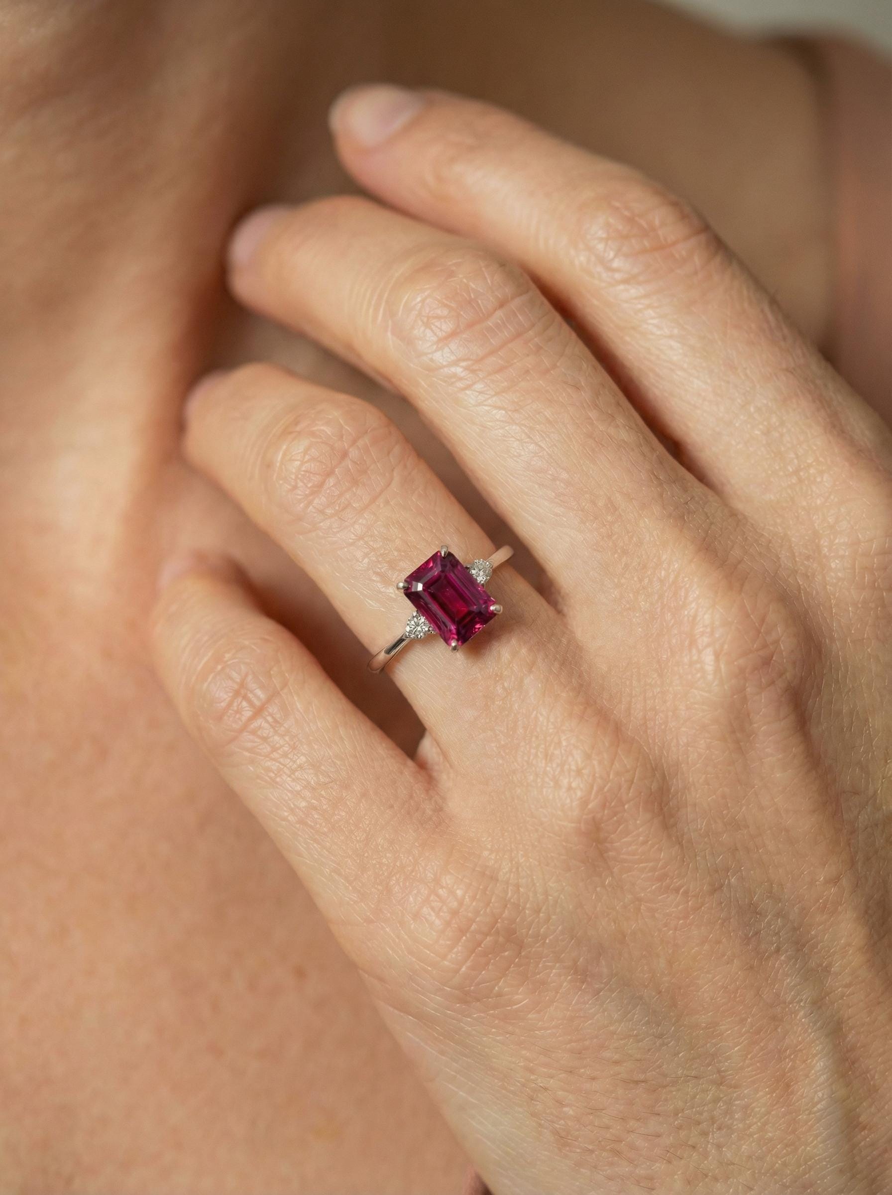 1.75ct Ruby Ring, Emerald Cut Ruby Ring, 14K Gold Statement Ring, Certified Stone Ring, July Birthstone