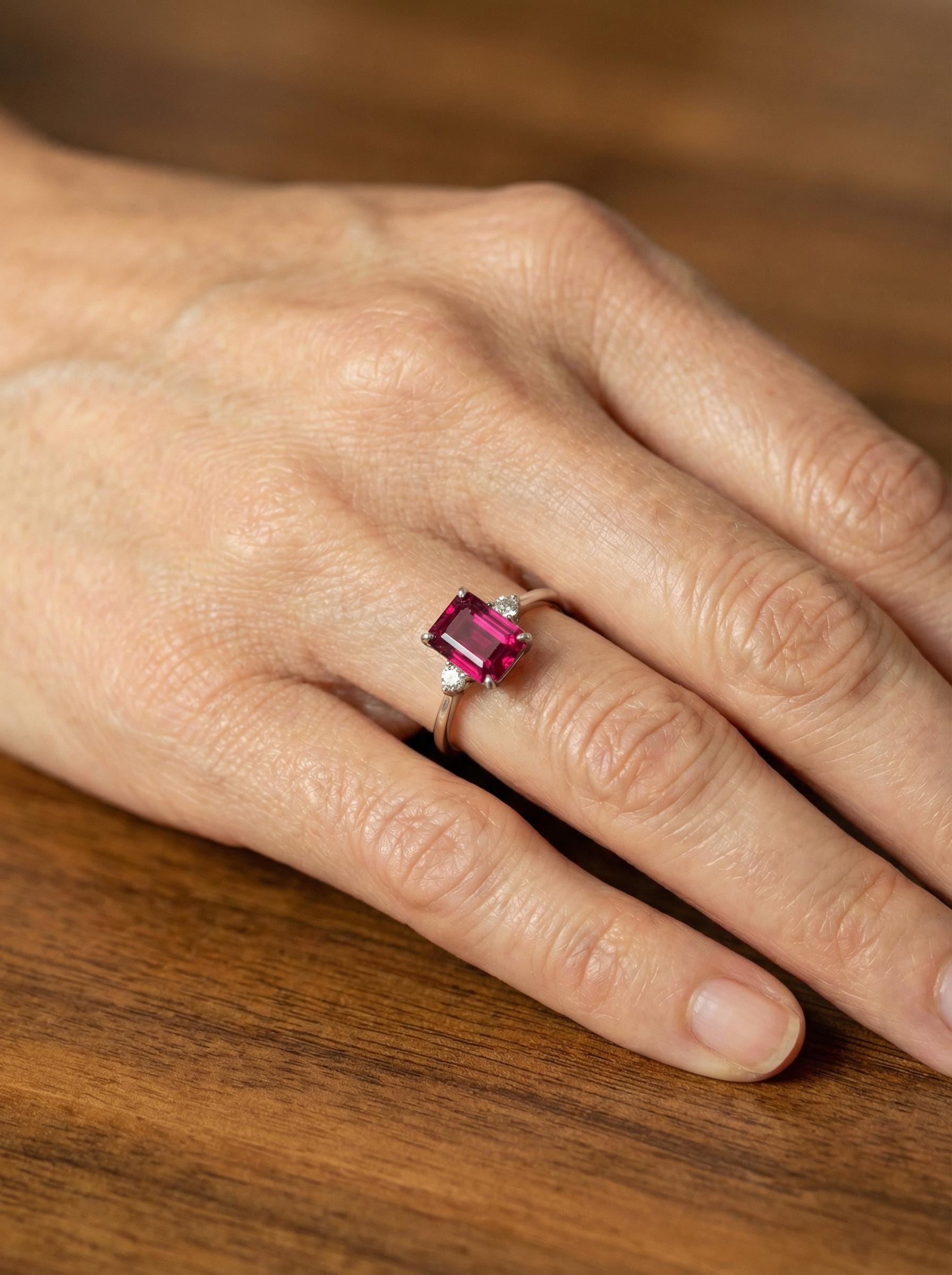 1.75ct Ruby Ring, Emerald Cut Ruby Ring, 14K Gold Statement Ring, Certified Stone Ring, July Birthstone