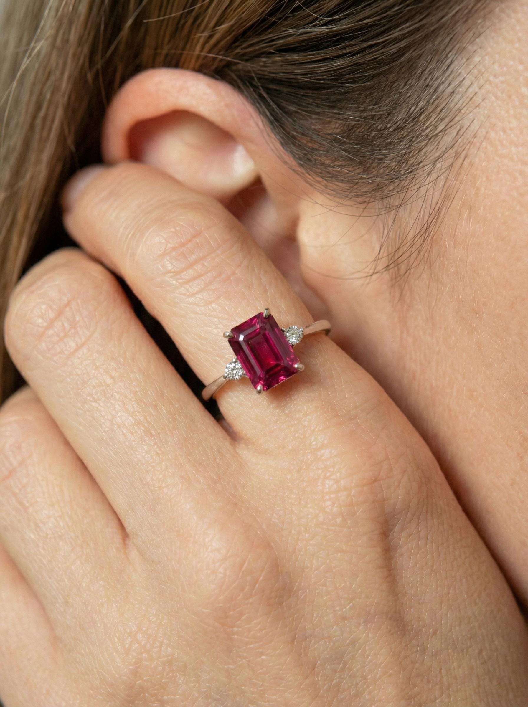 1.75ct Ruby Ring, Emerald Cut Ruby Ring, 14K Gold Statement Ring, Certified Stone Ring, July Birthstone