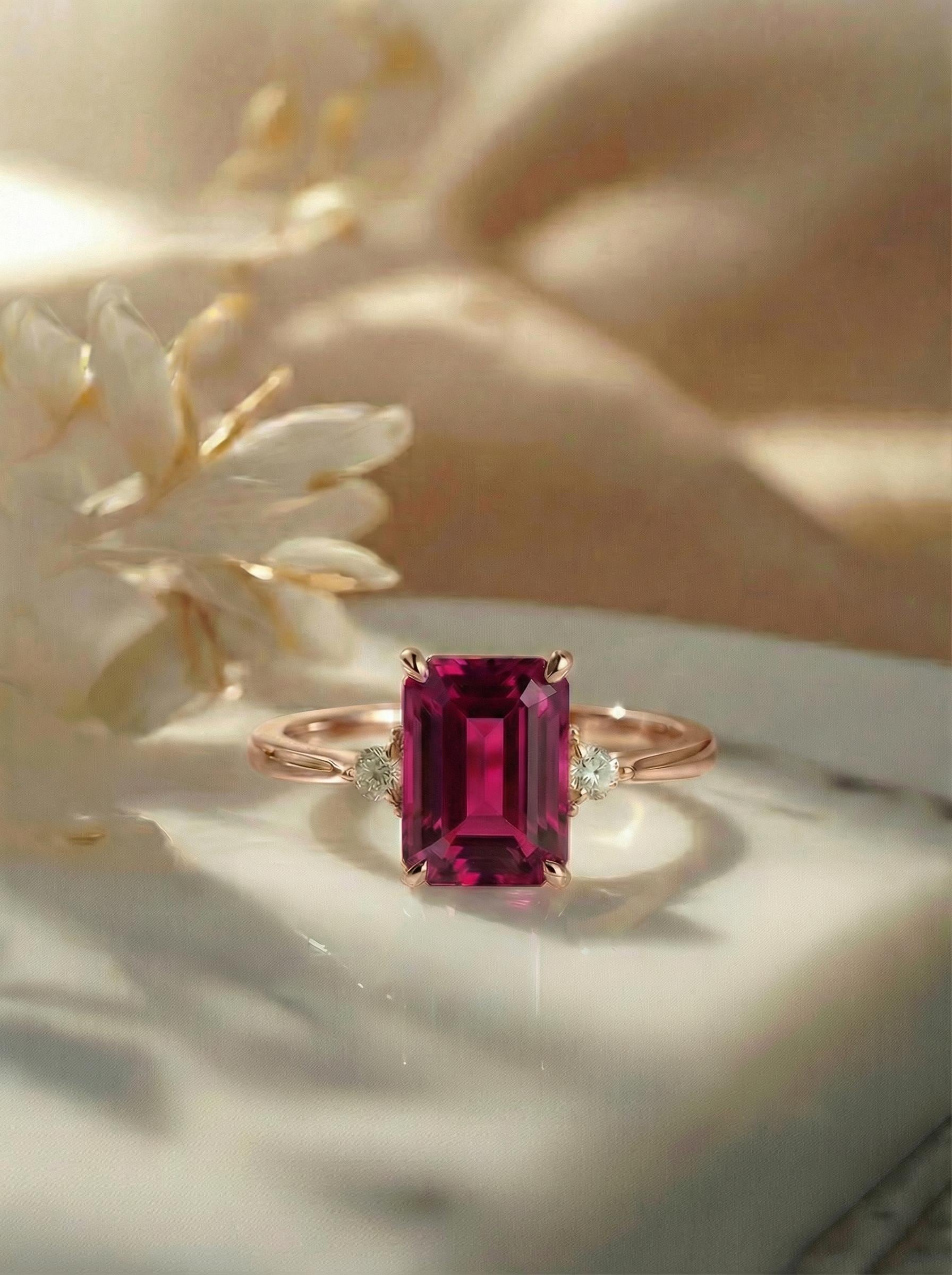 1.75ct Ruby Ring, Emerald Cut Ruby Ring, 14K Gold Statement Ring, Certified Stone Ring, July Birthstone