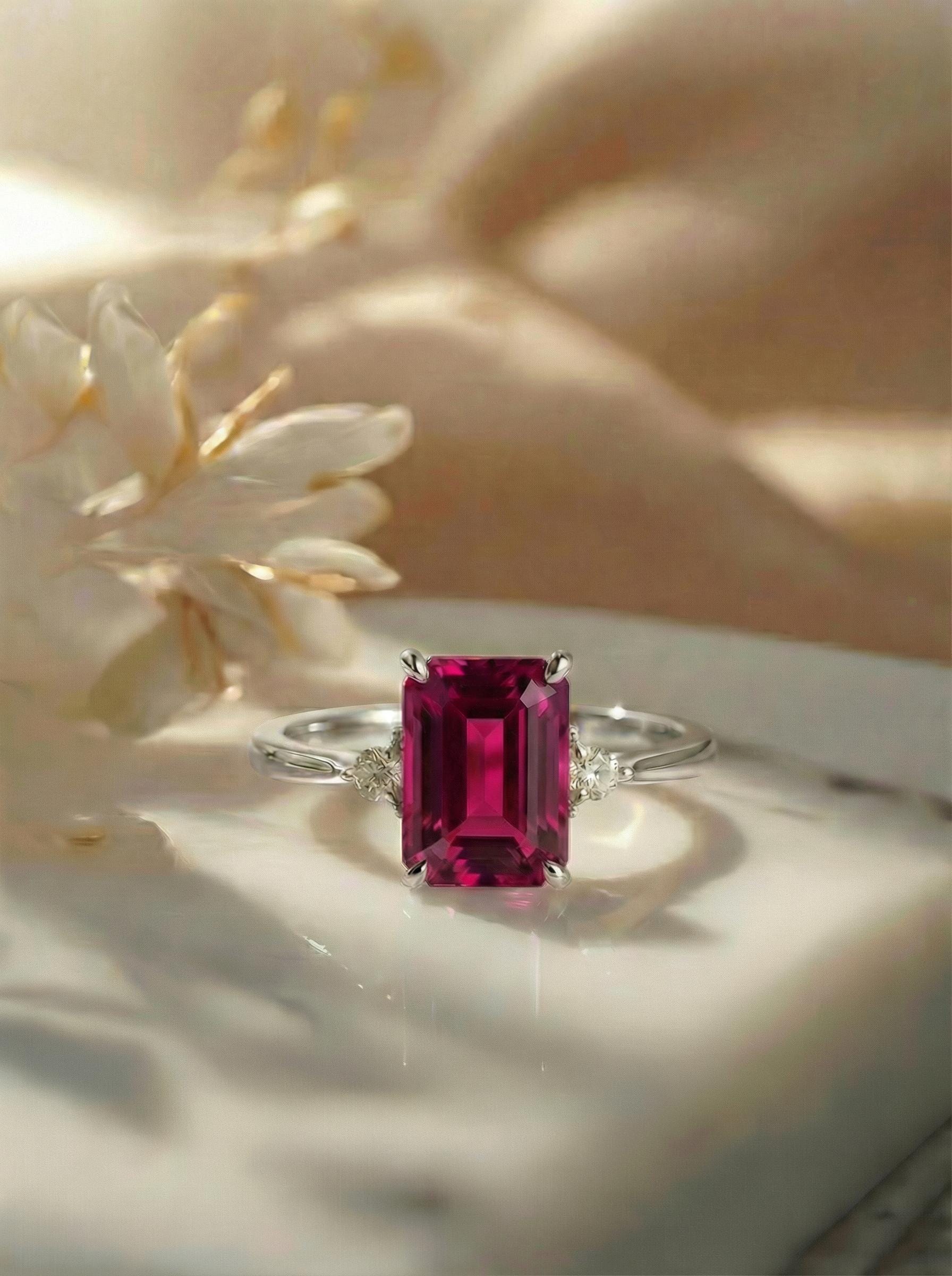 1.75ct Ruby Ring, Emerald Cut Ruby Ring, 14K Gold Statement Ring, Certified Stone Ring, July Birthstone